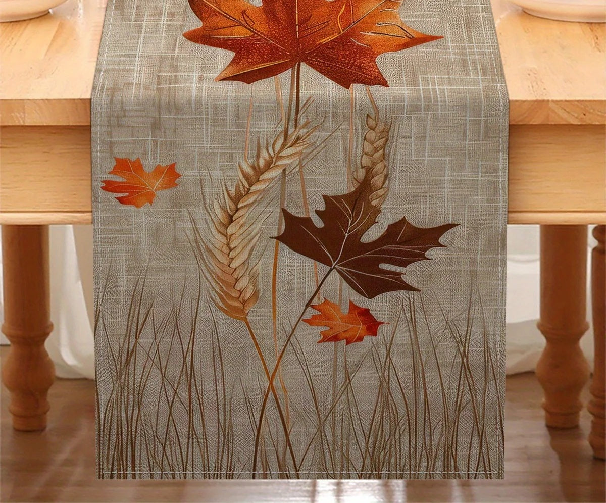 Autumn maple leaf table runner in close-up