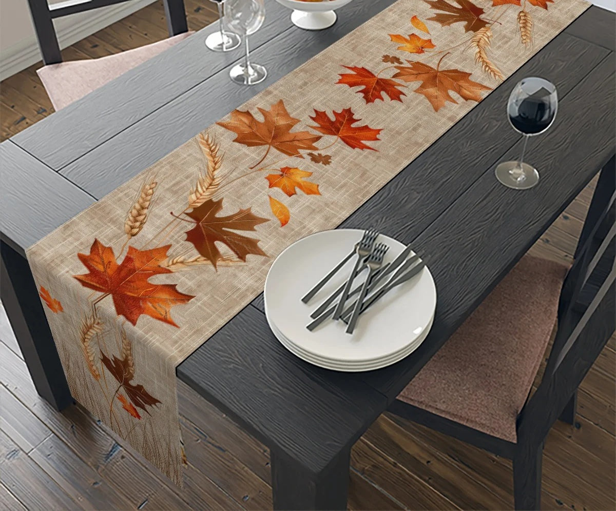 Autumn table runner on a dining table