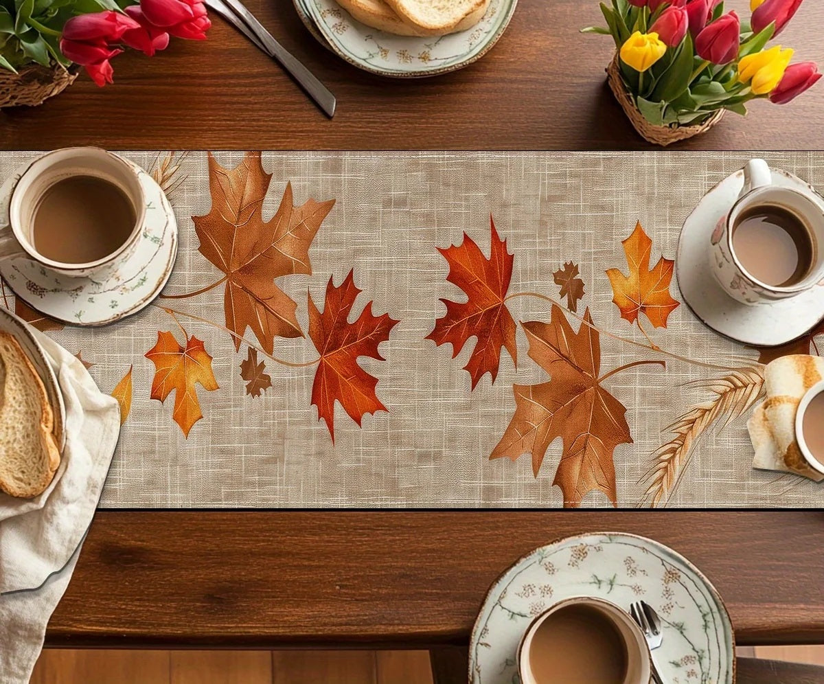Maple leaf runner with coffee cups