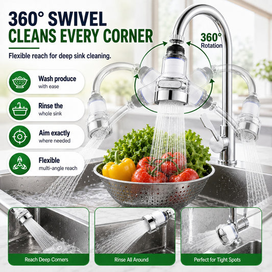 Tap filter swivelling to reach around the sink