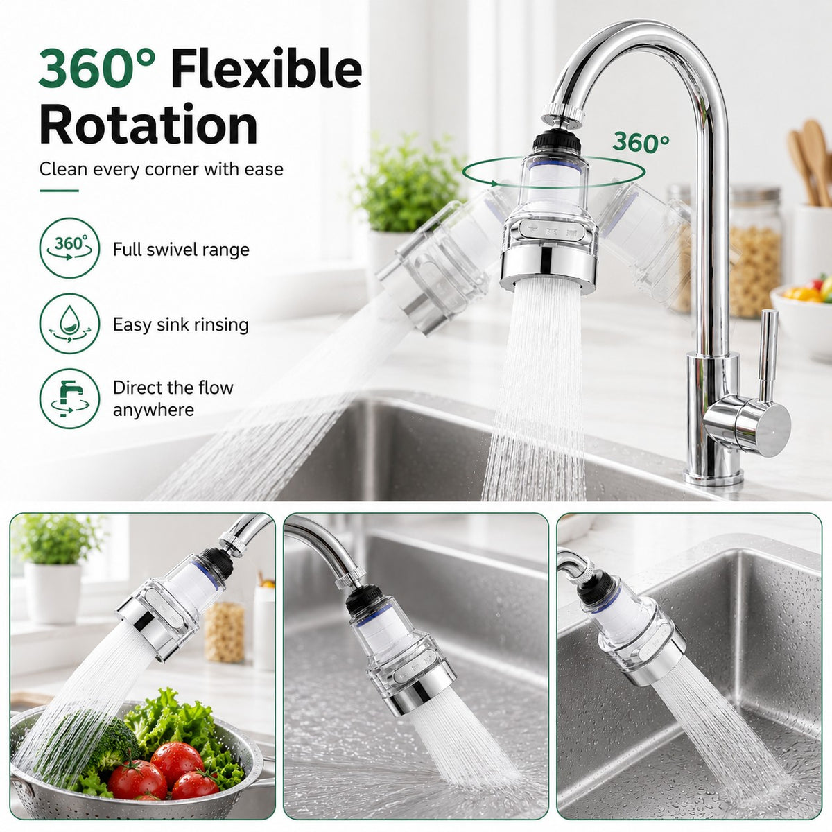 360 degree rotation of the tap head