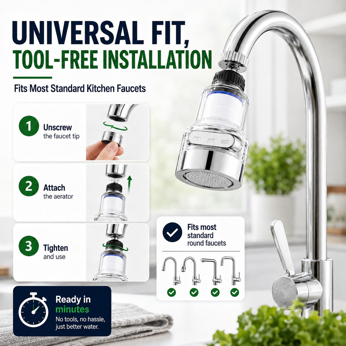 Fitting the filter to a kitchen tap
