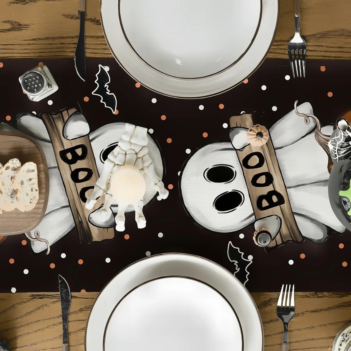 Boo ghosts runner on a set table