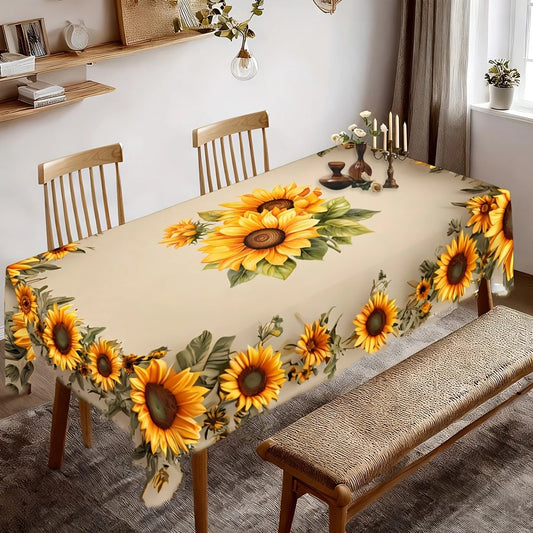 Sunflower tablecloth on a dining table