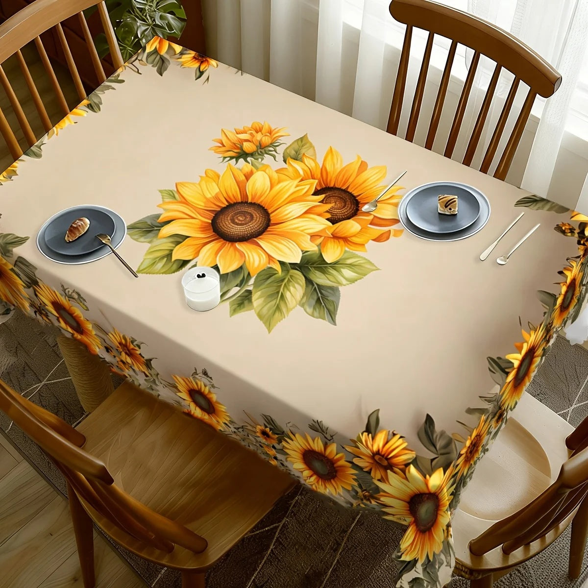 Close-up of the central sunflower motif