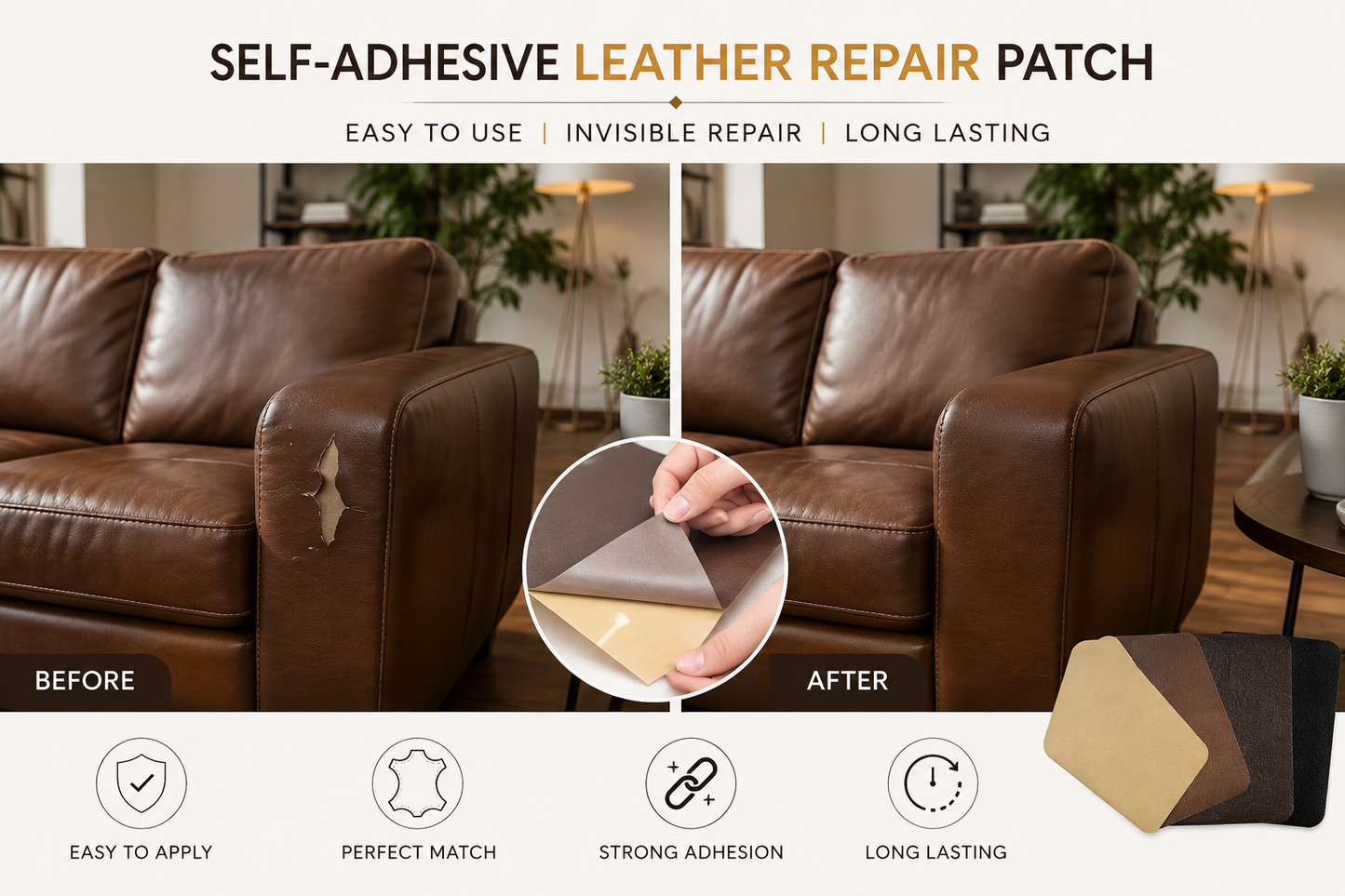 RubyFix leather repair patch - lifestyle in living room