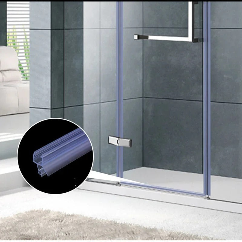 Shower screen with the clear seal strip fitted along the bottom