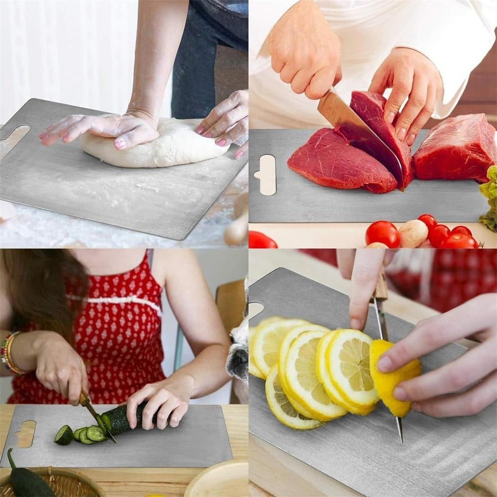 Kneading dough, cutting meat, vegetables and lemons on the board