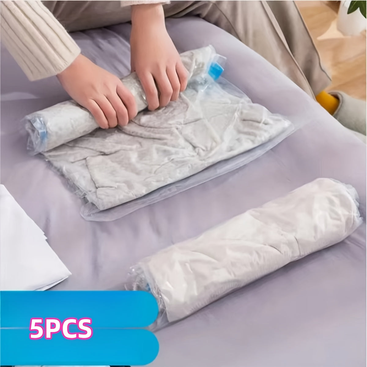 Rolling clothes into a no-pump compression travel bag